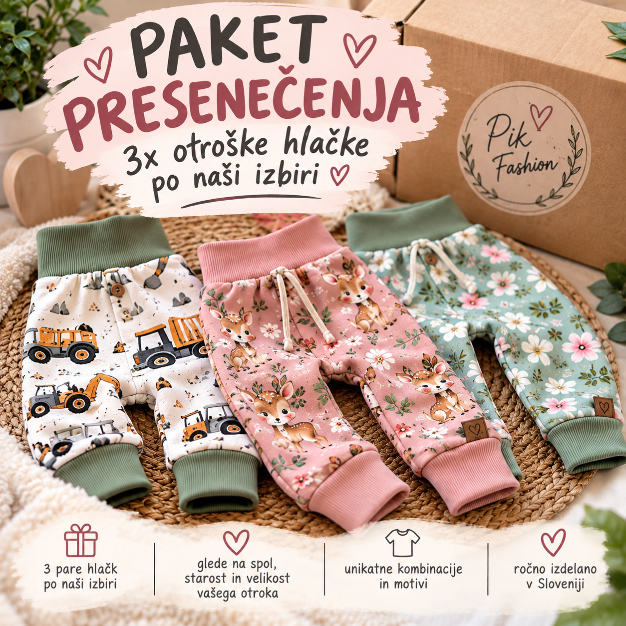 PAKET PRESENEČENJA – 3× otroške hlačke po naši izbiri 🎁